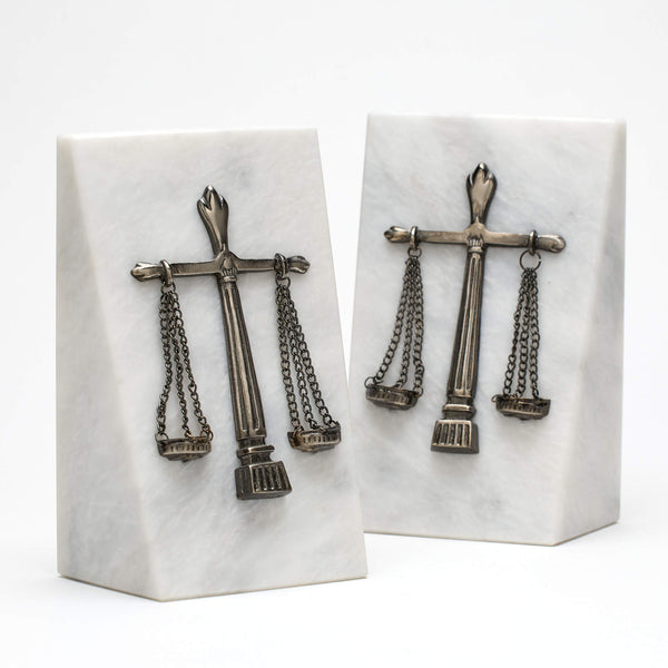 White Marble Scales of Justice Bookends