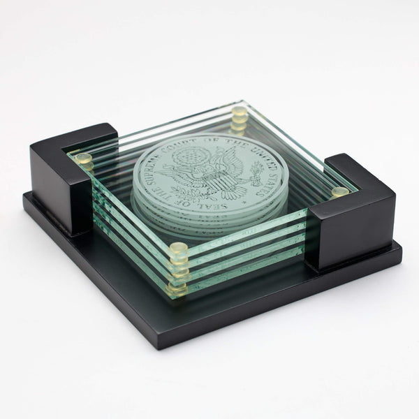 Jade Glass Set of 4 Coasters with Holder