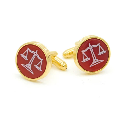 Cufflinks - Scales of Justice Engraved on Red Enamel