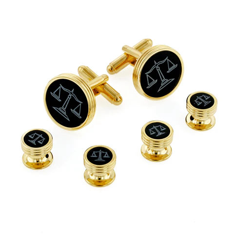 Cufflink Set - Scales of Justice Engraved on Onyx